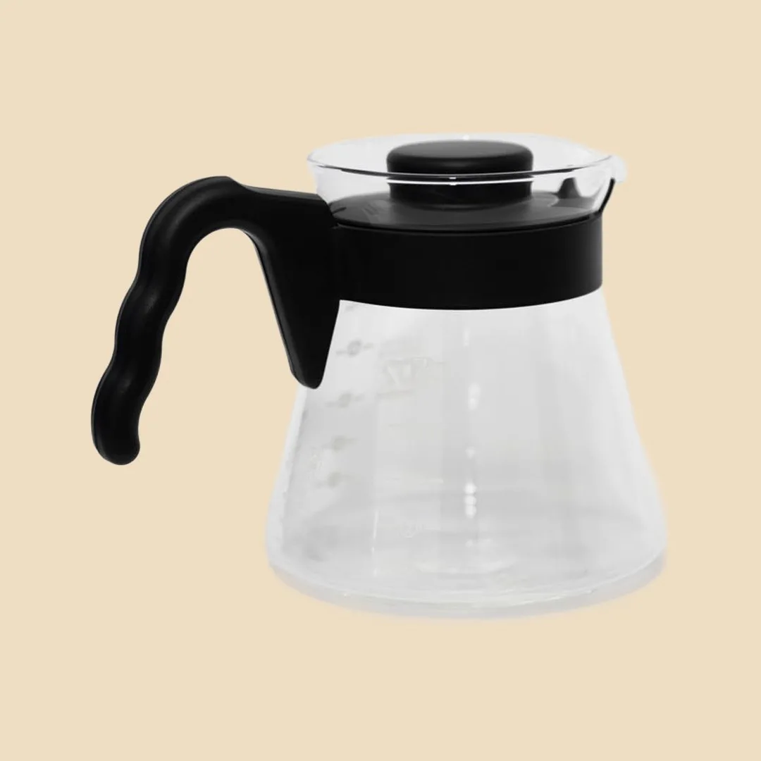Hario V60 Coffee Server 700 ml visto de lado con su asa