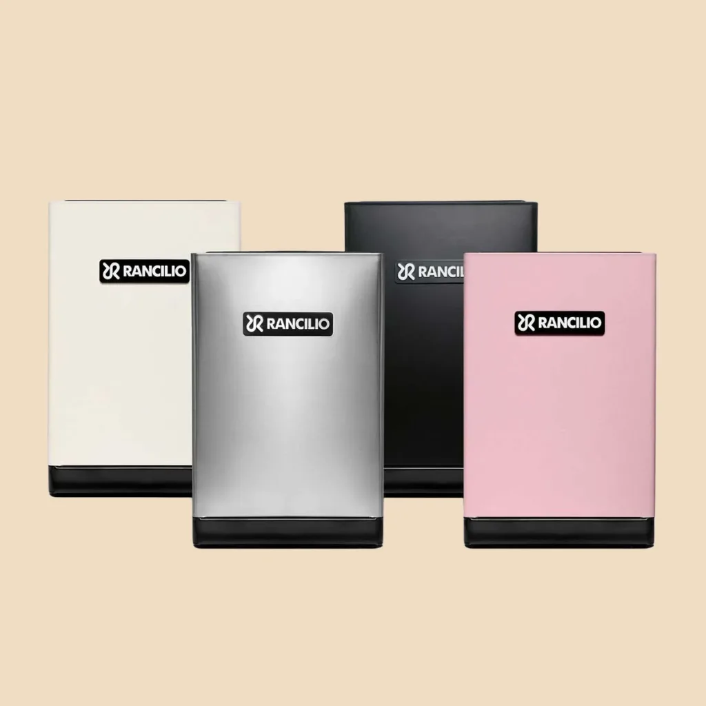 Los cuatro colores de la Rancilio Silvia Pro X: blanco, acero inoxidable, negro y rosa