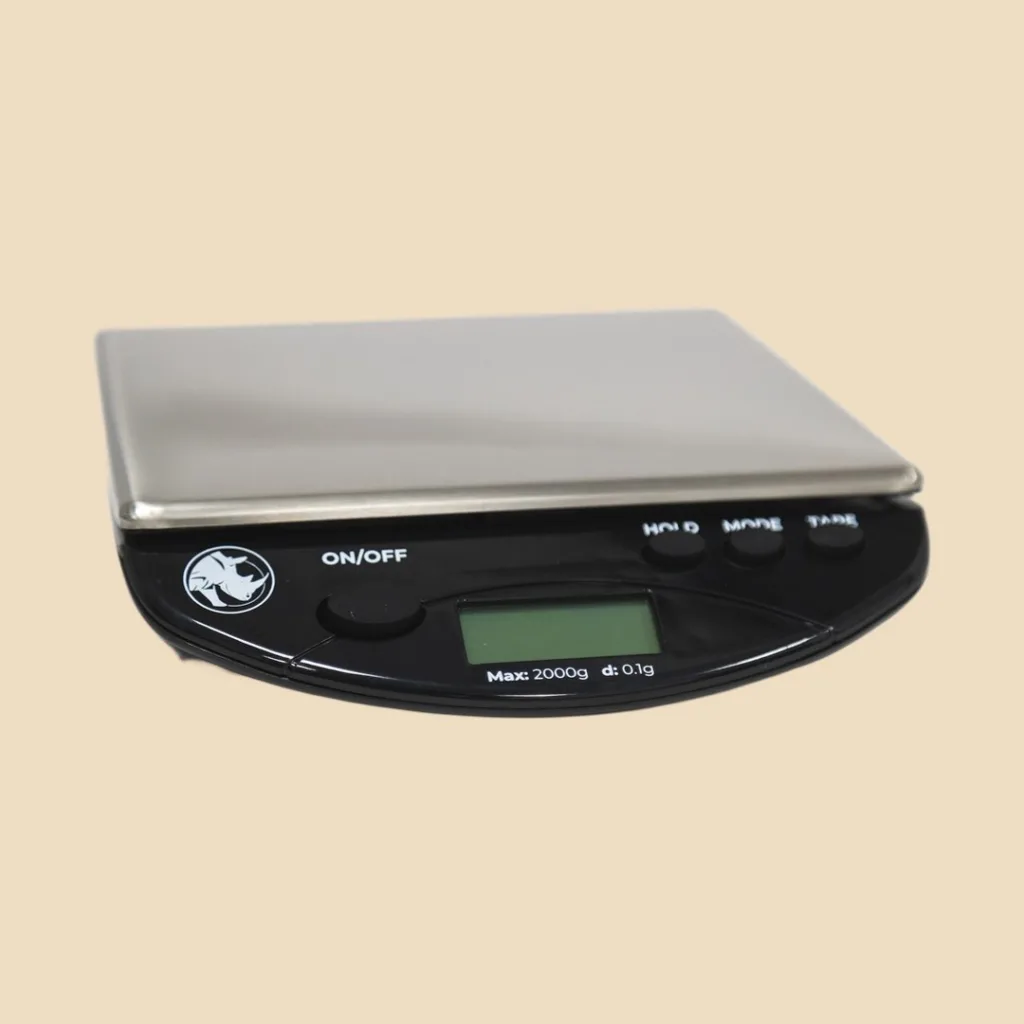 Rhino Bench Scale RCGPORT2KG vista de frente con la pantalla y los controles visibles
