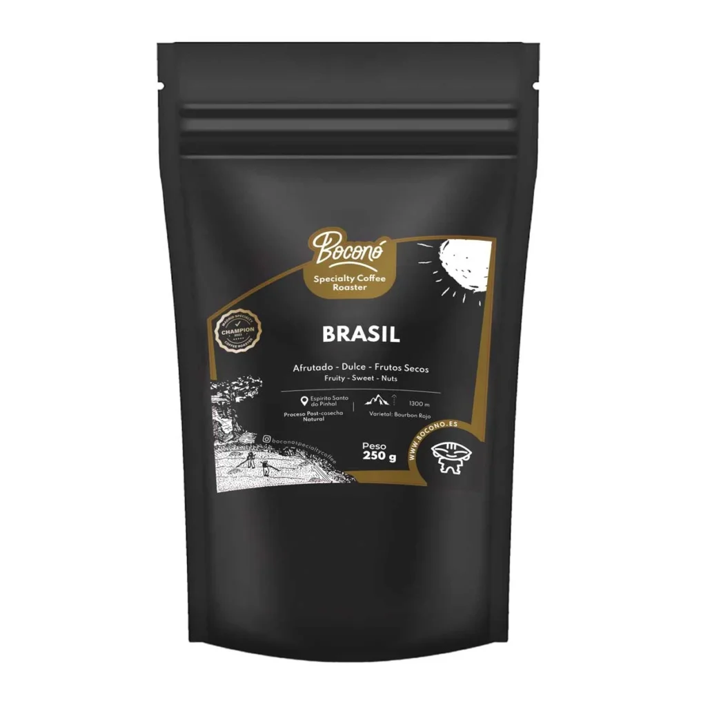 Bolsa de 250 gramos de café de especialidad de Brasil de Boconó, tostado en Madrid